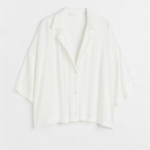 H&M White Button Down Shirt with Notched Collar and 3/4 Sleeves